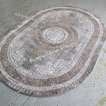 Классический ковер дизайн 93 Коричневый с серым овал